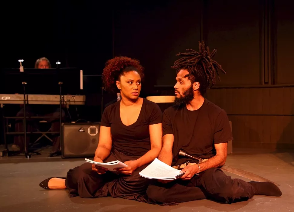 Adryanna Elmendorf and Anderson Allen in "Living in Exile." - PHOTO BY ANNETTE DRAGON