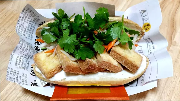 A fried lemongrass tofu — still in development phase — via the Stand Banh Mi pop-up - COURTESY DAVE RIZO