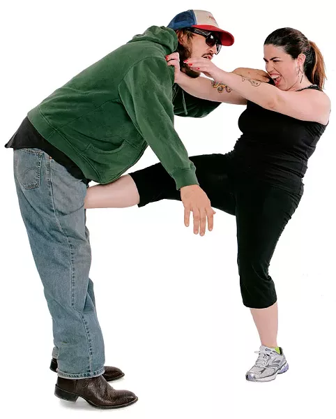 Annele gets 'forcible' with an attacker. - JOSH HUSKIN