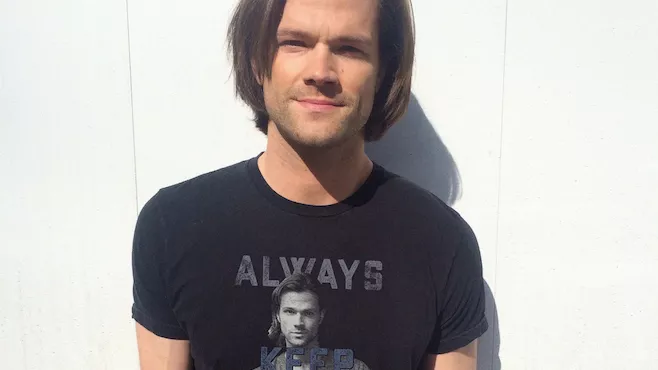 Supernatural's Jared Padalecki wearing the shirttfrom the "All Ways Keep Fighting" campaign, which raises funds to support people who struggle with depression. - COURTESY