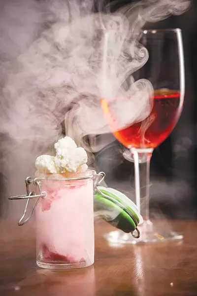 Literally cloudy: Prickly pear sorbet, lime leaf cream mousse and liquid nitrogen - CASEY HOWELL
