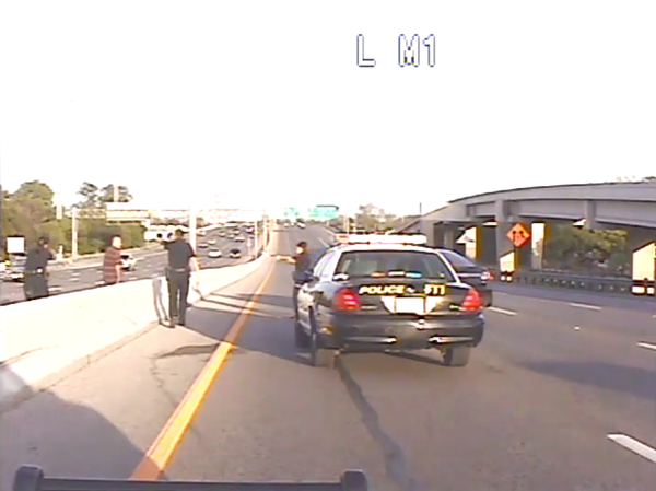 This screen grab from dash-cam footage provided to the San Antonio Current shows Jesse Aguirre, 38, moments before being taken into custody in April 2013 on U.S. 90. - SAN ANTONIO CURRENT
