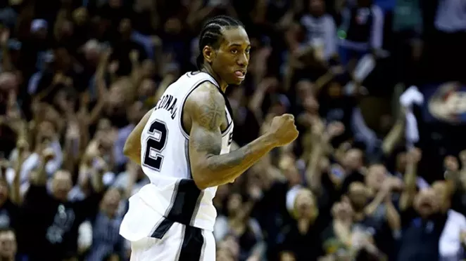 Spurs forward Kawhi Leonard was named to the NBA's All-Defensive First Team today. - PHOTO BY ANDY LYONS/AFP