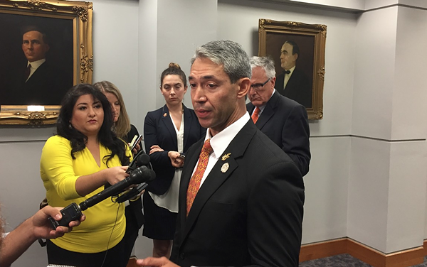 Mayor Ron Nirenberg addresses reporters after Council's meeting on the 2020 Republican National Convention. - SANFORD NOWLIN