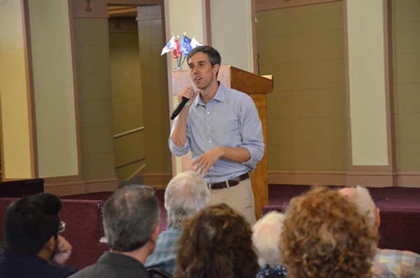 Beto O'Rourke speaking at a town hall in downtown San Antonio. - BRYAN RINDFUSS