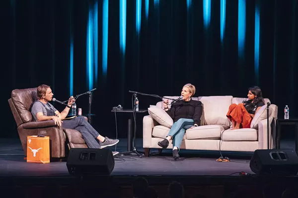 Armchair Expert hosts Shepard and Padman speak with Bréne Brown at the Austin, TX live show - COURTESY OF ARMCHAIR EXPERT