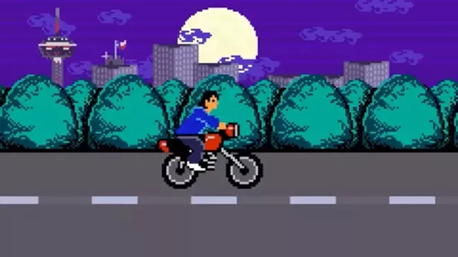 8-bit Rene Villanueva rides his motorcycle on 281. - FACEBOOK / IDYLL GREEN