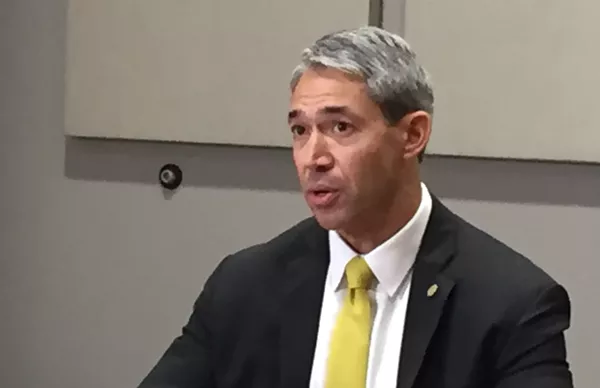 Mayor Ron Nirenberg responds to a question during a press conference Tuesday. - SANFORD NOWLIN