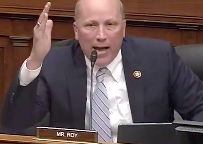 Chip Roy gets all handwavy during a recent tirade defending drug company profit-taking. - TWITTER / @DEATHPANEL_POD