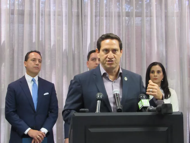 Rep. Trey Martinez Fischer speaks during a new conference Wednesday in San Antonio. - RHYMA CASTTILLO