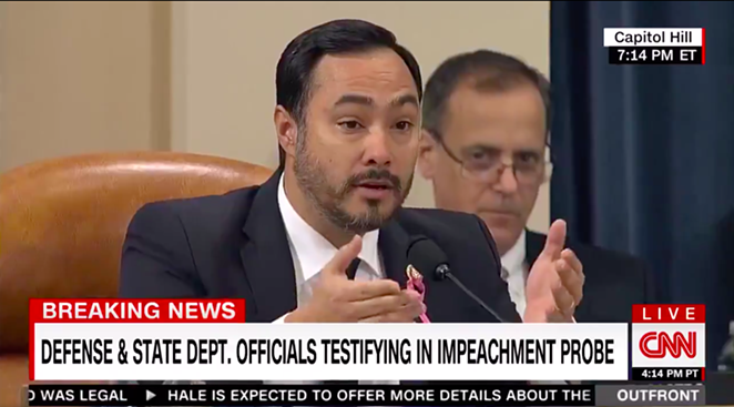 Joaquin Castro questions a witness during Wednesday's impeachment hearing. - CNN / SCREEN CAPTURE