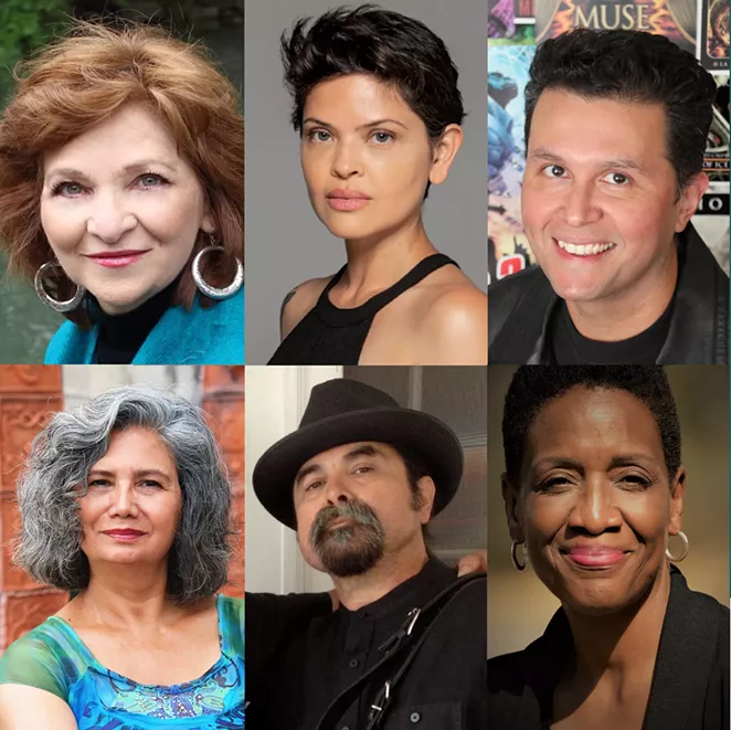 From top left: Carmen Tafolla, Myriam Gurba, John Picacio, Bárbara Renaud González, Juan Tejeda and Denise McVea - COURTESY OF #DIGNIDADLITERARIA