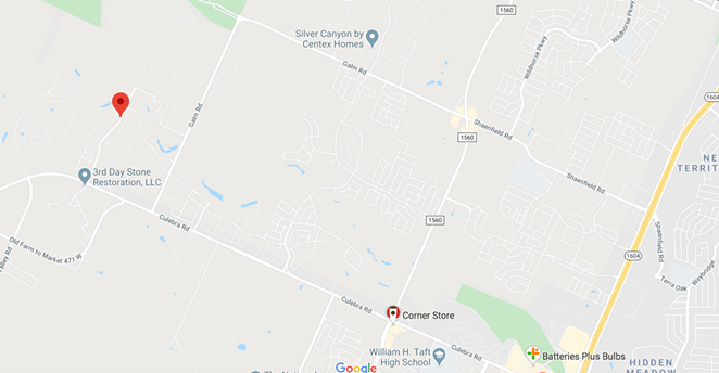 Culebra Road/FM471 from Galm Rd. to NW Loop 1604. The point marks where 10-year-old, Suarez was reportedly killed Thursday morning, almost half a mile from congested roadway. - GOOGLE MAPS