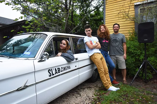The pandemic forced Angela Martinez (second from right) to cancel Slab Cinema showings and stay home with her family. - COURTEY OF SLAB CINEMA