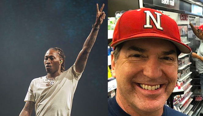 Rapper Future during a concert appearance and anchor Steve Spriester in hip-hop regalia (sort of) - WIKIMEDIA COMMONS AND INSTAGRAM / STEVE_SPRIESTER