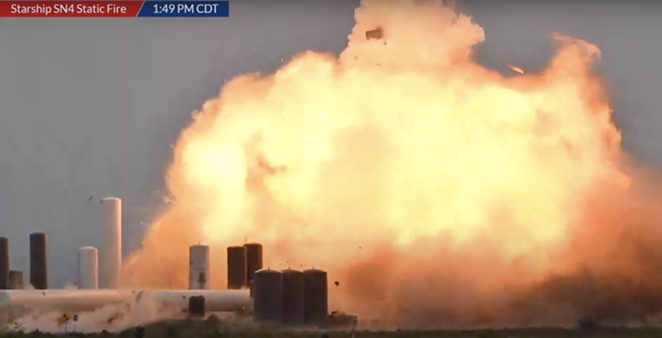 SpaceX's Starship SN4 prototype exploded at its Boca Chica facility on Friday. - YOUTUBE / NASASPACEFLIGHT