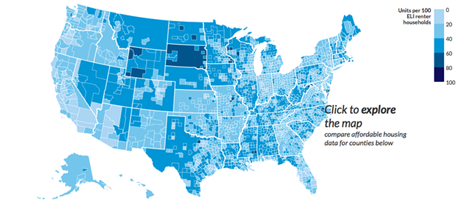Urban Institute's visualization of rental housing availability for extremely low income households. - SCREENSHOT FROM URBAN INSTITUTE