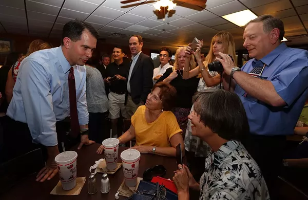 Scott Walker meets with voters at the Bill Miller BBQ on Broadway. - VIA SCOTT WALKER CAMPAIGN