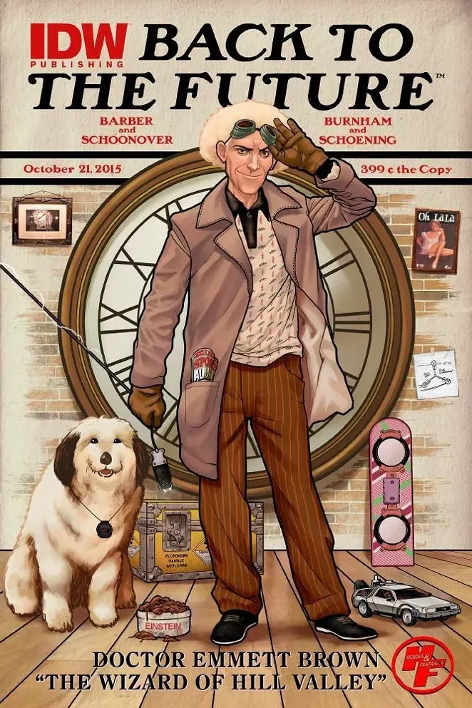 Heroes and Fantasies is celebrating the release of the new Back to the Future comic book series with this exclusive variant cover from NinjaInk. - NINJAINK/IDW PUBLISHING