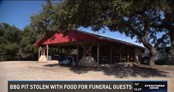 Thieves stole a barbecue pit full of brisket for funeral goers. - COURTESY