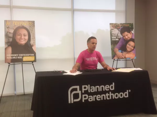 Planned Parenthood South Texas CEO Jeffrey Hons speaks to media after the state unexpectedly showed up at the San Antonio clinic with a subpoena in hand. - ROHIT CHANDAN
