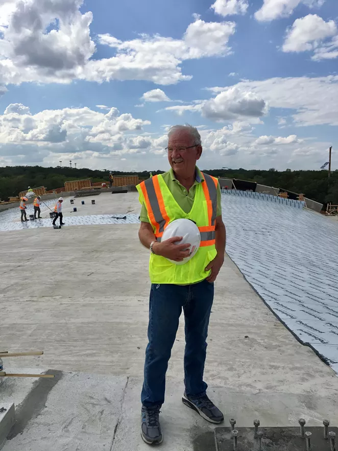 Hardberger visits the land bridge during construction. - COURTESY OF PHIL HARDBERGER PARK CONSERVANCY