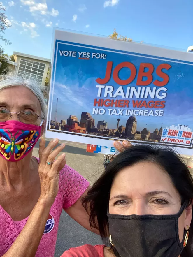 Edna Molina and Cathy McCoy of COPS/Metro Alliance make the case for Proposition B. - FACEBOOK / COPS/METRO ALLIANCE
