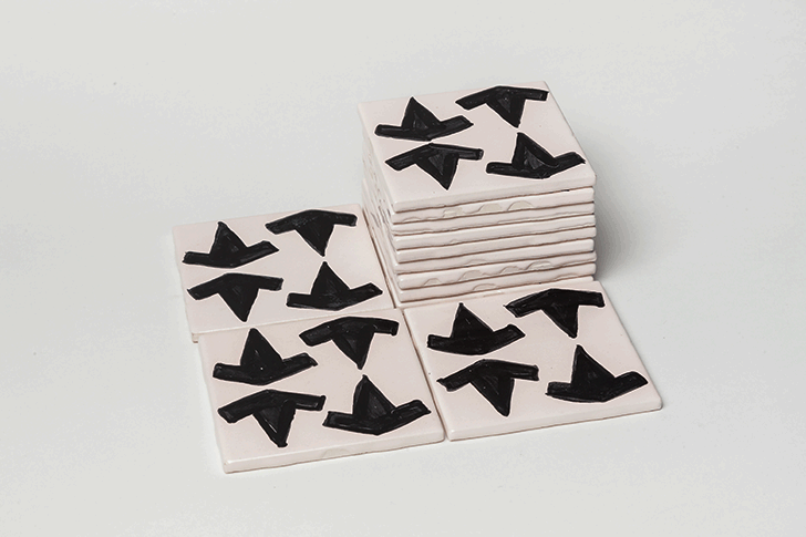 A few of the 1,600 hand-painted tiles included in Stephanie Kantor's “Mock Pavilion”
