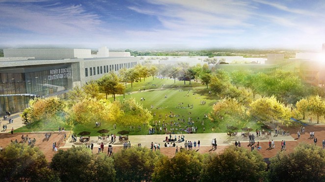 This rendering shows the lawn at Hemisfair’s Civic Park. - COURTESY / HEMISFAIR