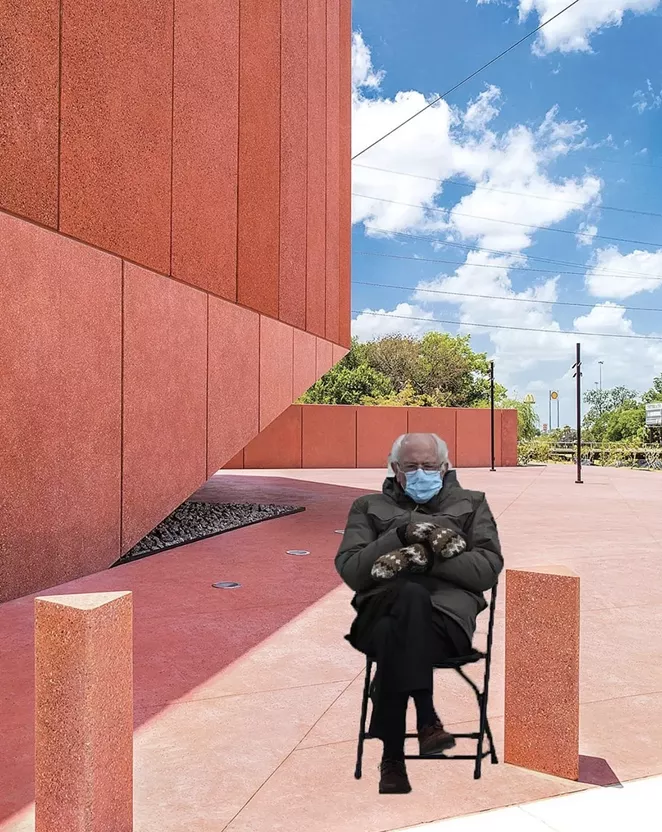 Ruby City photoshopped Bernie into a picture of its iconic building. - INSTAGRAM / RUBYCITY