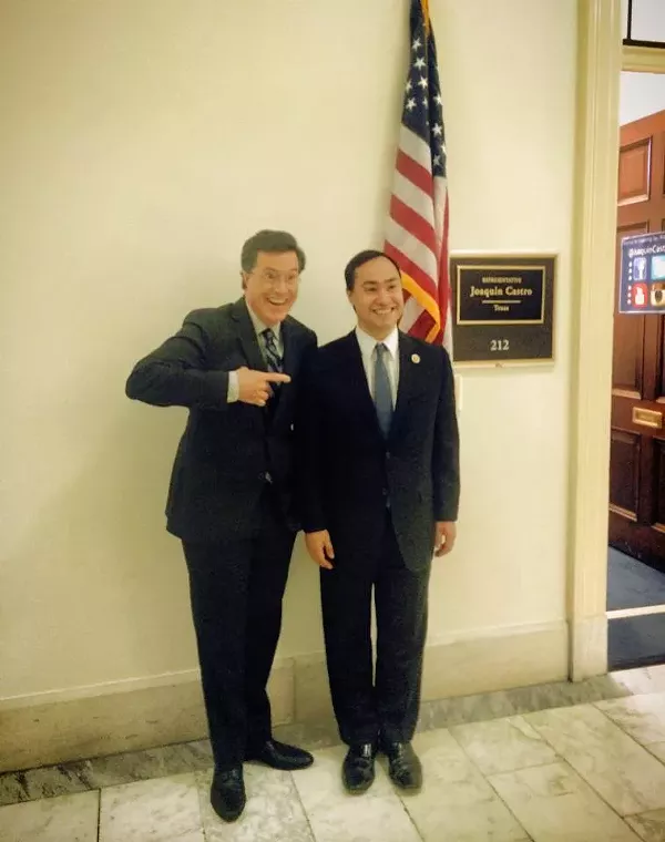 This photo from July 2014 shows Congressman Joaquin Castro hanging out with Stephen Colbert. - CONGRESSMAN JOAQUIN CASTRO | FACEBOOK