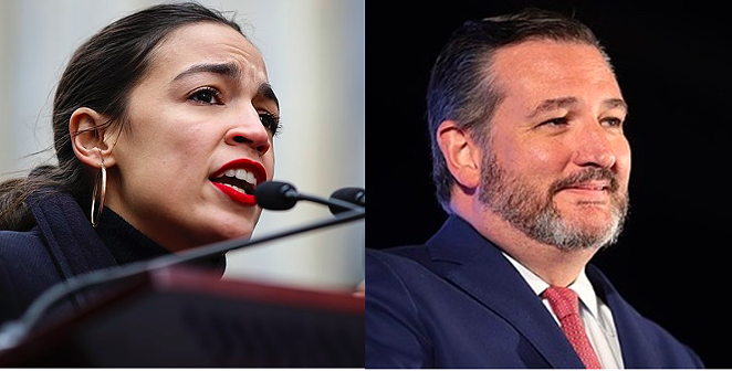 U.S. Rep. Alexandria Ocasio-Cortez (left) and U.S. Sen. Ted Cruz (right) - WIKIMEDIA COMMONS / DIMITRI RODRIGUEZ (LEFT) AND GAGE SKIDMORE (RIGHT)