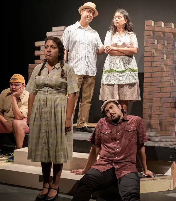 Gabriel Sánchez, Eraina Porras, Salvador Valadez, María Ibarra and Joshua Segovia in the Classic Theatre’s production of The House on Mango Street - PHOTO BY SIGGI RAGNAR