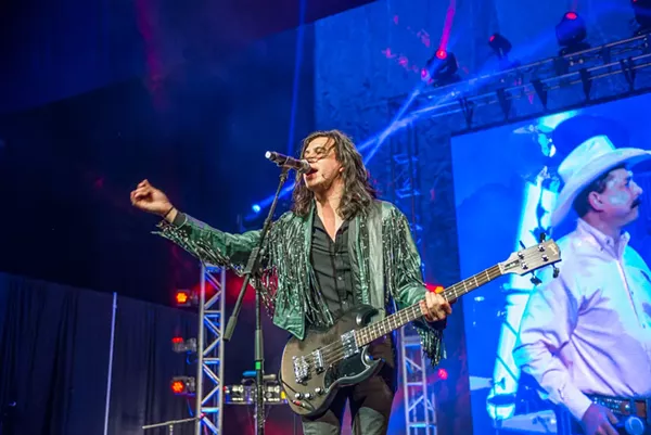 The Last Bandoleros' Diego Navaira singing "Even If I Tried" during the Emilio tribute at the Tejano Music Awards last night. - JAIME MONZON