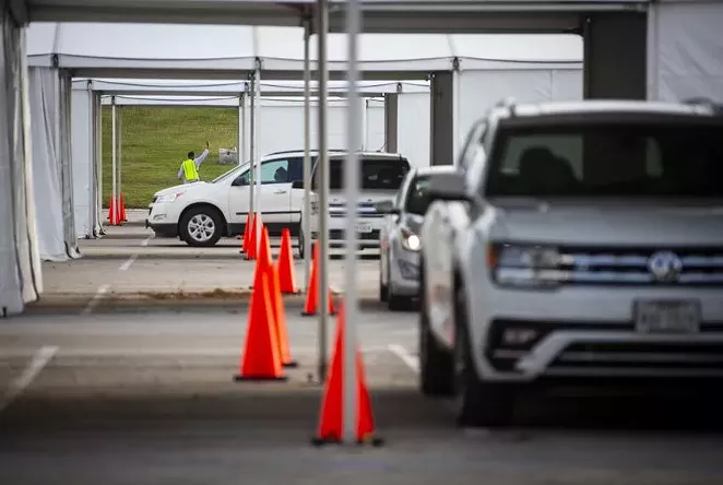 Legislation approved by Senate Republicans in the wee, small hours of Thursday morning would prohibit drive-thru voting, make it illegal for election officials to send vote-by-mail applications unless people ask for them and block the kind of 24-hour early voting offered in Harris County last year. - ANNIE MULLIGAN / THE TEXAS TRIBUNE