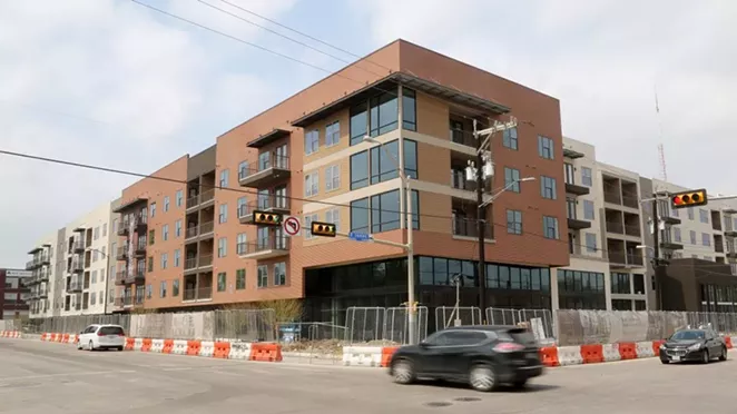 The Flats at River North are nearing completion on the corner of Broadway and Jones Avenue. - BEN OLIVO / SA HERON