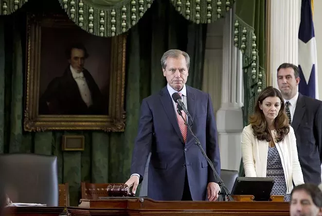 Former Texas Lt. Gov. David Dewhurst gaveled the Senate out for the 83rd regular session in 2013. Dewhurst was arrested in Dallas this week on a domestic violence charge, according to police. - MARJORIE KAMYS COTERA / TEXAS TRIBUNE