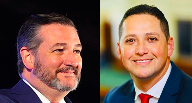 U.S. Sen. Ted Cruz (left) and U.S. Rep. Tony Gonzales earned poor marks on a report card issued by a group of anti-Trump Republicans. - WIKIMEDIA COMMONS / GAGE SKIDMORE (LEFT) AND COURTESY / TONY GONZALES (RIGHT)