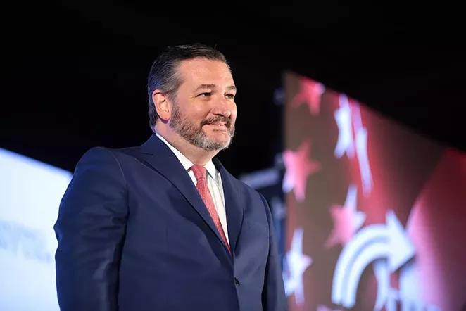 U.S. Sen. Ted Cruz smirks from the stage at a 2019 event hosted by conservative group Turning Point USA. - WIKIMEDIA COMMONS / GAGE SKIDMORE