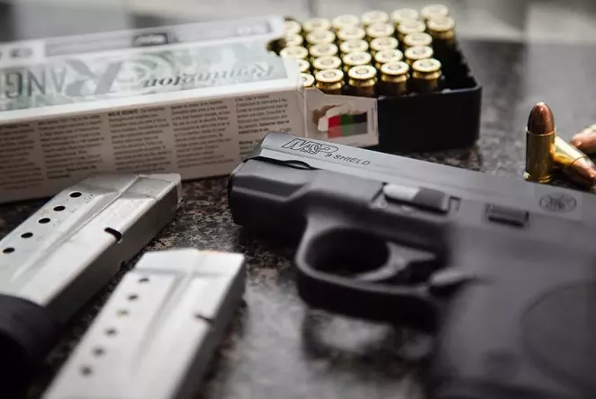 A M&P Shield handgun in Austin on April 23, 2021. - TEXAS TRIBUNE / EVAN L'ROY