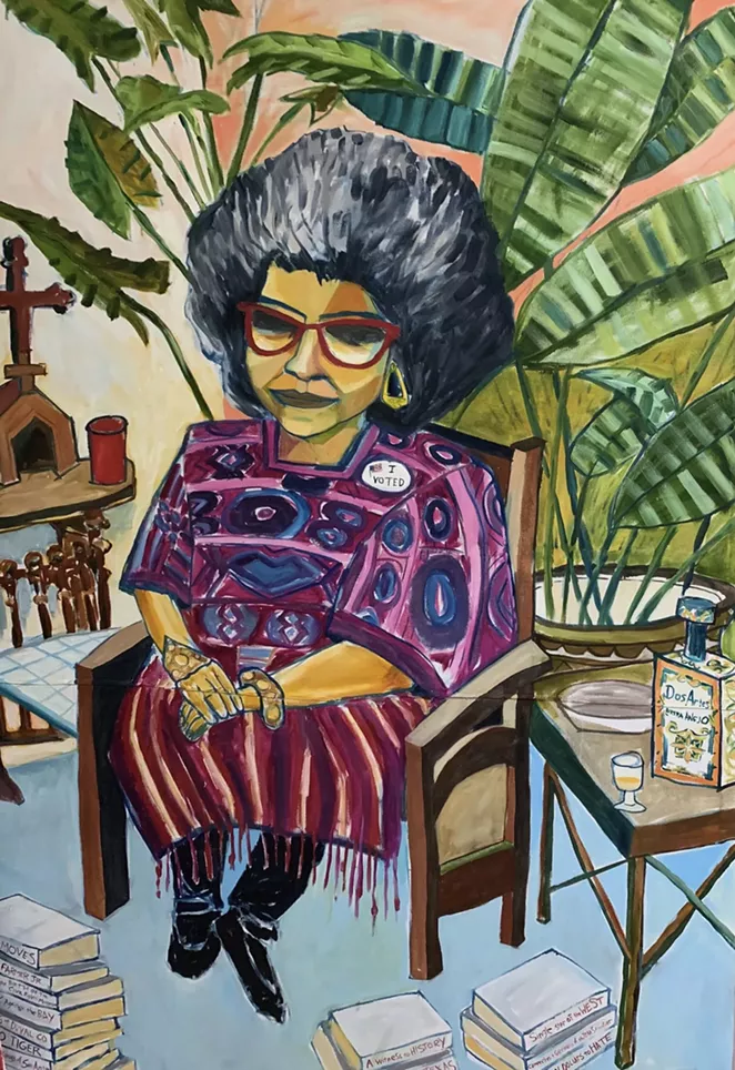 Cruz Ortiz, Dr. Ellen Riojas Clark, 2020, 109 x 74”, Oil on canvas, Courtesy of artist and Nancy Littlejohn Fine Art, Houston, TX - COURTESY OF BLUE STAR CONTEMPORARY