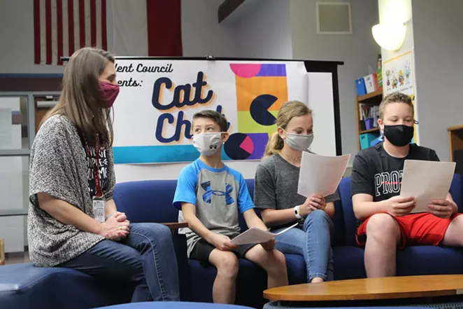 A Paris ISD teacher and students wear masks during a presentation in March. - FACEBOOK / PARIS ISD