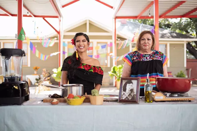 San Antonio professor Keli Rosa Cabunoc Romero (left) and Malena Gonzalez-Cid on the set of “The Día de los Muertos Menu." - PHOTO COURTESY FOOD NETWORK