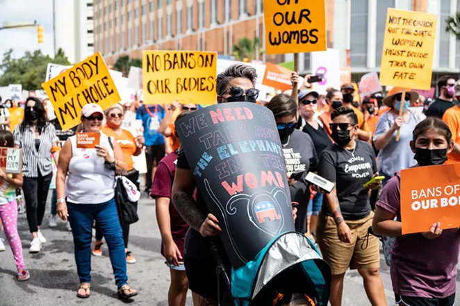 San Antonians protest Texas' abortion ban during a recent march. - JAIME MONZON