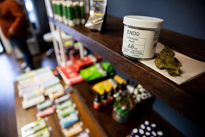 Products containing delta-8 at Oasis A CBD Wellness Shop in Brownsville on Nov. 8, 2021. - TEXAS TRIBUNE / EDDIE GASPAR/