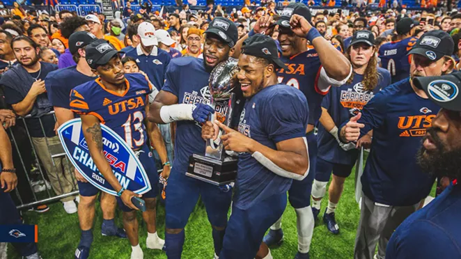 UTSA players celebrate Friday's win over Western Kentucky. - TWITTER / UTSAFTBL