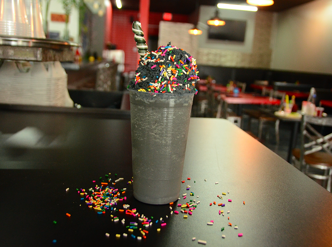 The black unicorn milkshake from Suck It The Restaurant - JESSICA ELIZARRARAS