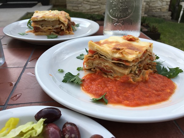 Greek pastitsio (foreground) and vegetable lasagna from Outlaw Kitchens. - JESSICA ELIZARRARAS