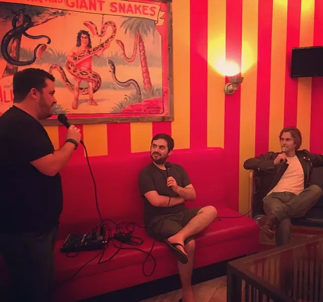 Members of the San Antonio-based CineSnob podcast record an episode. - LAURA BUSTOS
