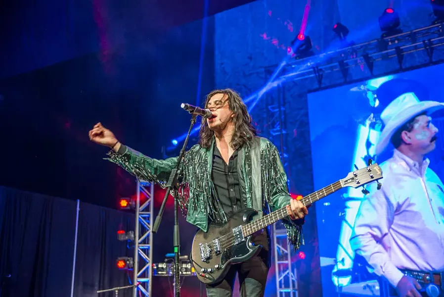 The Last Bandoleros' Diego Navaira singing "Even If I Tried" during the Emilio tribute at the Tejano Music Awards last night. - JAIME MONZON
